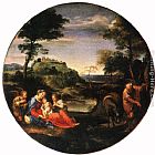 Annibale Carracci Canvas Paintings - Rest on Flight into Egypt